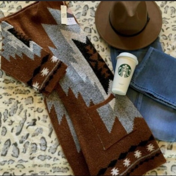 Western Aztec Print Cardigan Sweater Coat - Picture 8 of 9